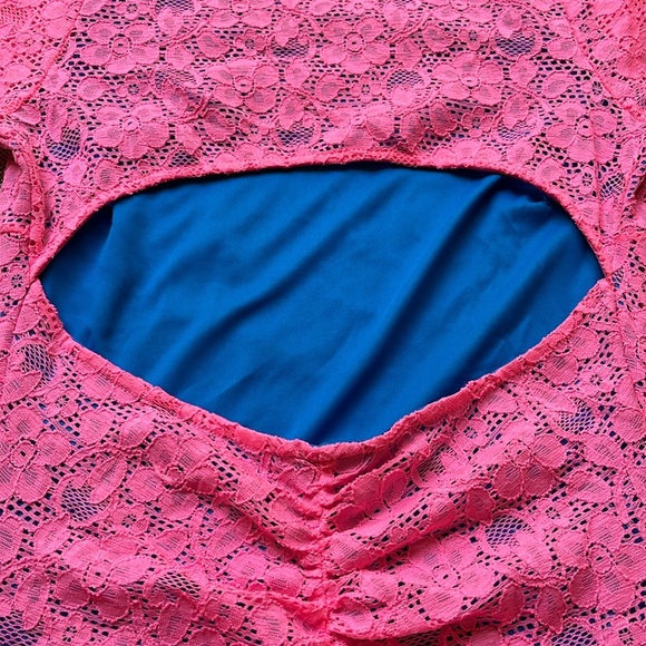 💗 Y2K Vintage Hot Pink Lace Cut out Mini Dress , Size: M - Picture 13 of 14